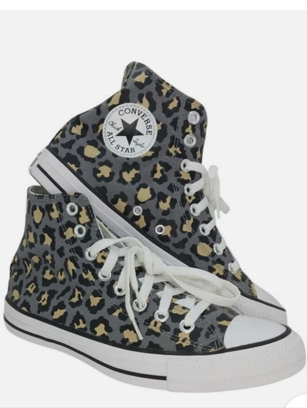 Converse Chuck Taylor All Star Womens Gray Black Leopard Print Hi Top Sneakers